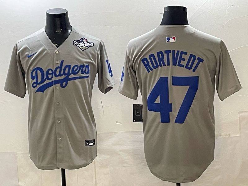 Men 2026 Nike Los Angeles Dodgers #47 Rortvedt Grey Game MLB Jersey 01->los angeles dodgers->MLB Jersey